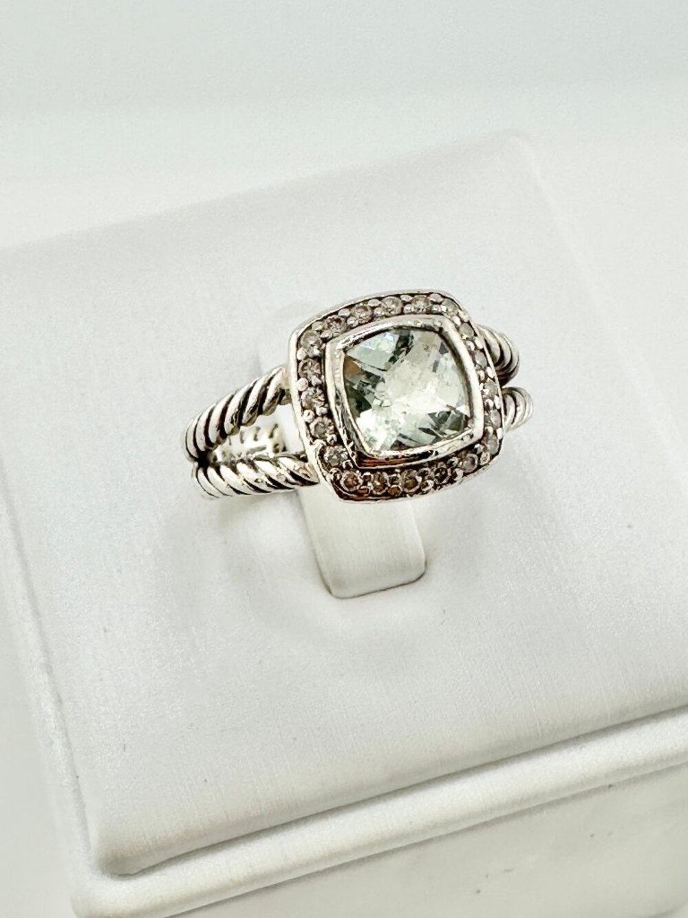 David Yurman Albion Ring w/ Prasiolite & Pavé White Diamonds - Size 7